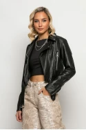 Jacket δερματίνη με ζώνη μαύρο Jacket δερματίνη με ζώνη μαύρο