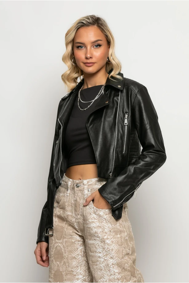 Jacket δερματίνη με ζώνη μαύρο Jacket δερματίνη με ζώνη μαύρο