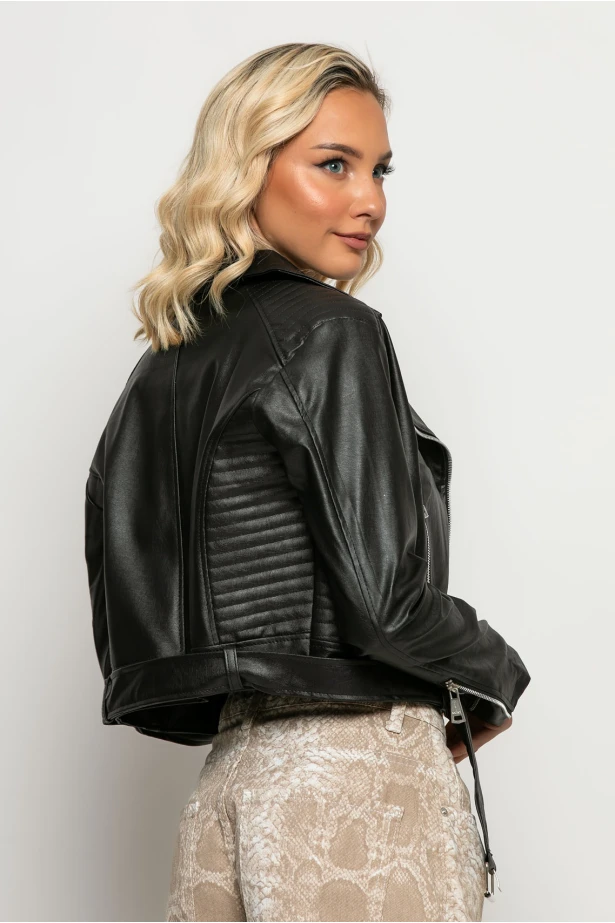 Jacket δερματίνη με ζώνη μαύρο Jacket δερματίνη με ζώνη μαύρο