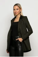 Blazer πιε ντε πουλ με δερματίνη γιακά χακί Blazer πιε ντε πουλ με δερματίνη γιακά χακί