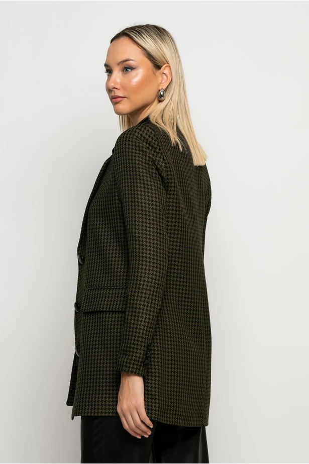 Blazer πιε ντε πουλ με δερματίνη γιακά χακί Blazer πιε ντε πουλ με δερματίνη γιακά χακί