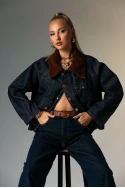 Jean jacket με κοτλέ γιακά μπλε ντένιμ Jean jacket με κοτλέ γιακά μπλε ντένιμ