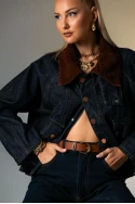 Jean jacket με κοτλέ γιακά μπλε ντένιμ Jean jacket με κοτλέ γιακά μπλε ντένιμ