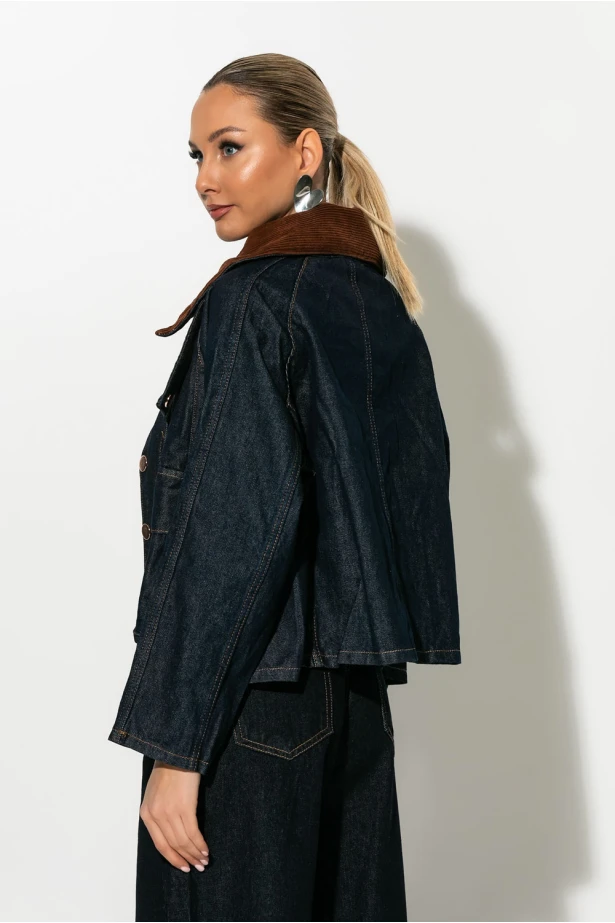 Jean jacket με κοτλέ γιακά μπλε ντένιμ Jean jacket με κοτλέ γιακά μπλε ντένιμ