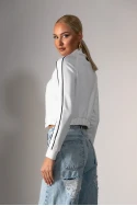 Cropped jacket με ρίγες στα μανίκια λευκό