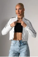 Cropped jacket με ρίγες στα μανίκια λευκό