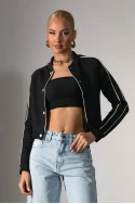 Cropped jacket με ρίγες στα μανίκια μαύρο