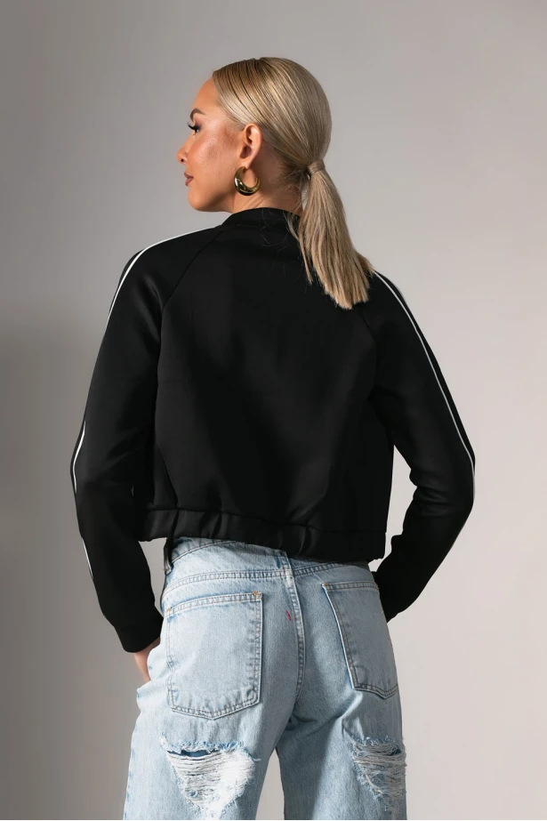 Cropped jacket με ρίγες στα μανίκια μαύρο