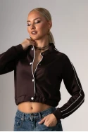 Cropped jacket με ρίγες στα μανίκια καφέ