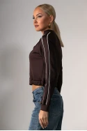 Cropped jacket με ρίγες στα μανίκια καφέ