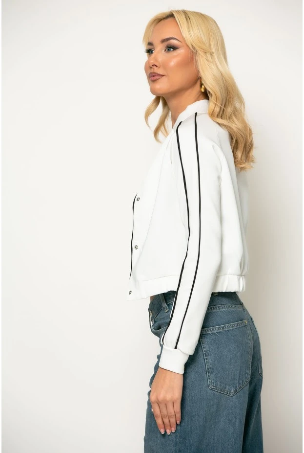 Cropped jacket με ρίγες στα μανίκια λευκό