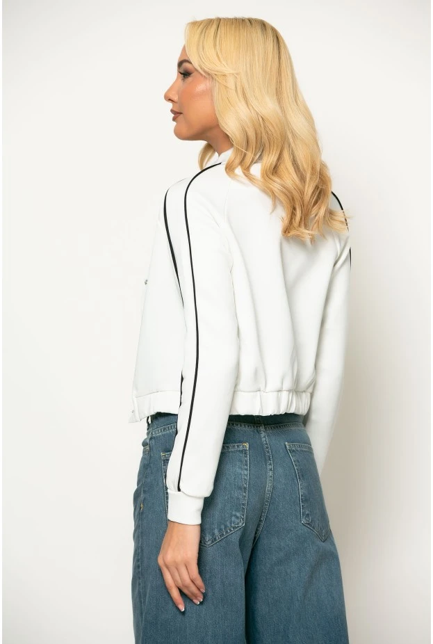 Cropped jacket με ρίγες στα μανίκια λευκό