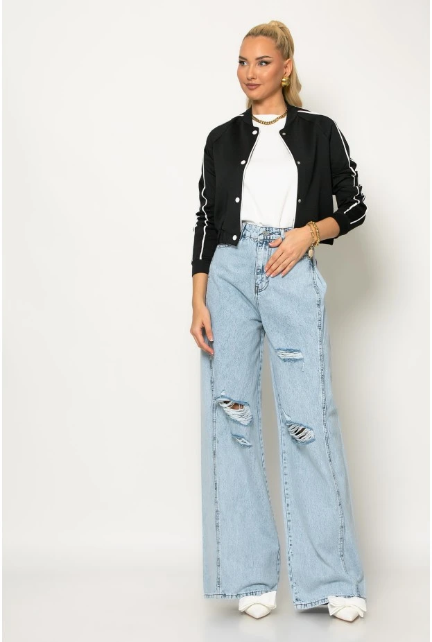 Cropped jacket με ρίγες στα μανίκια μαύρο