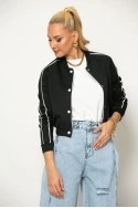 Cropped jacket με ρίγες στα μανίκια μαύρο