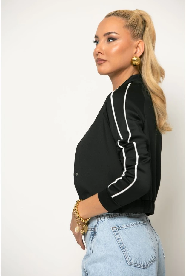 Cropped jacket με ρίγες στα μανίκια μαύρο