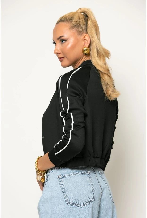 Cropped jacket με ρίγες στα μανίκια μαύρο