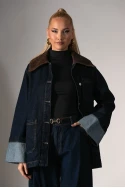 Jean jacket με κοτλέ γιακά μπλε ντένιμ