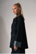 Jean jacket με κοτλέ γιακά μπλε ντένιμ