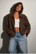 Jean jacket με κοτλέ γιακά καφέ