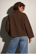 Jean jacket με κοτλέ γιακά καφέ
