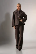 Jean jacket με μεγάλο γιακά καφέ