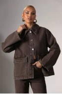 Jean jacket με μεγάλο γιακά καφέ