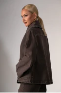 Jean jacket με μεγάλο γιακά καφέ