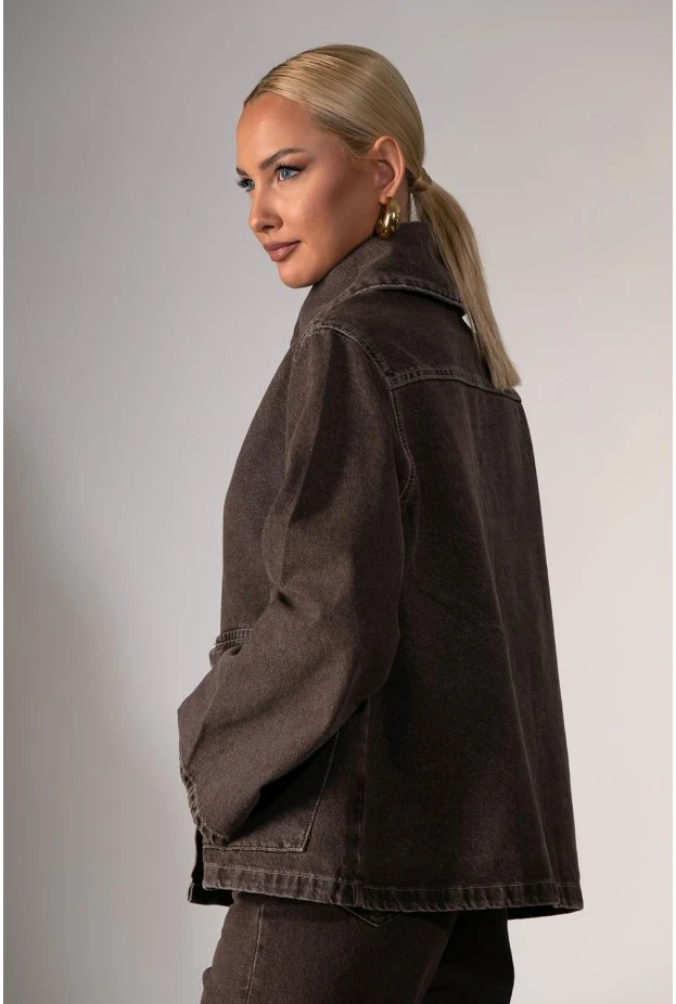 Jean jacket με μεγάλο γιακά καφέ