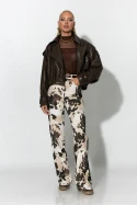 Bomber leather jacket καφέ 