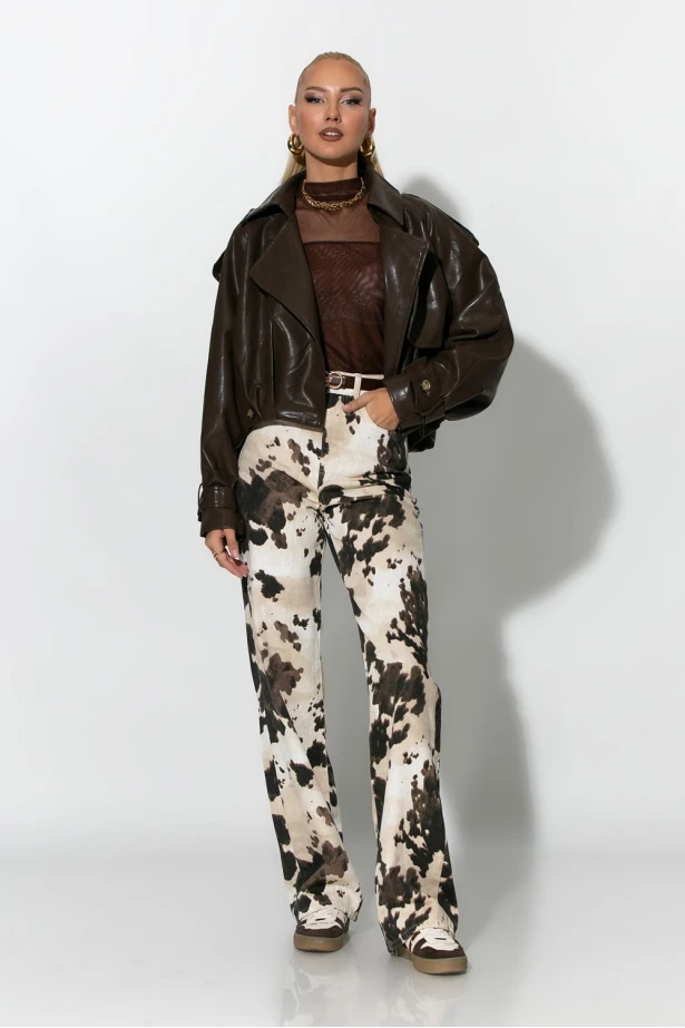 Bomber leather jacket καφέ 