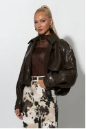 Bomber leather jacket καφέ 
