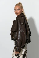 Bomber leather jacket καφέ 
