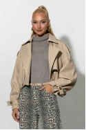 Bomber leather jacket μπεζ