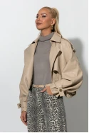 Bomber leather jacket μπεζ