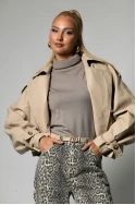 Bomber leather jacket μπεζ