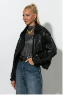 Bomber leather jacket μαύρο
