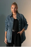 Jean jacket με μεγάλες τσέπες και στρας μπλε