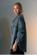 Jean jacket με μεγάλες τσέπες και στρας μπλε
