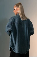 Jean jacket με μεγάλες τσέπες και στρας μπλε