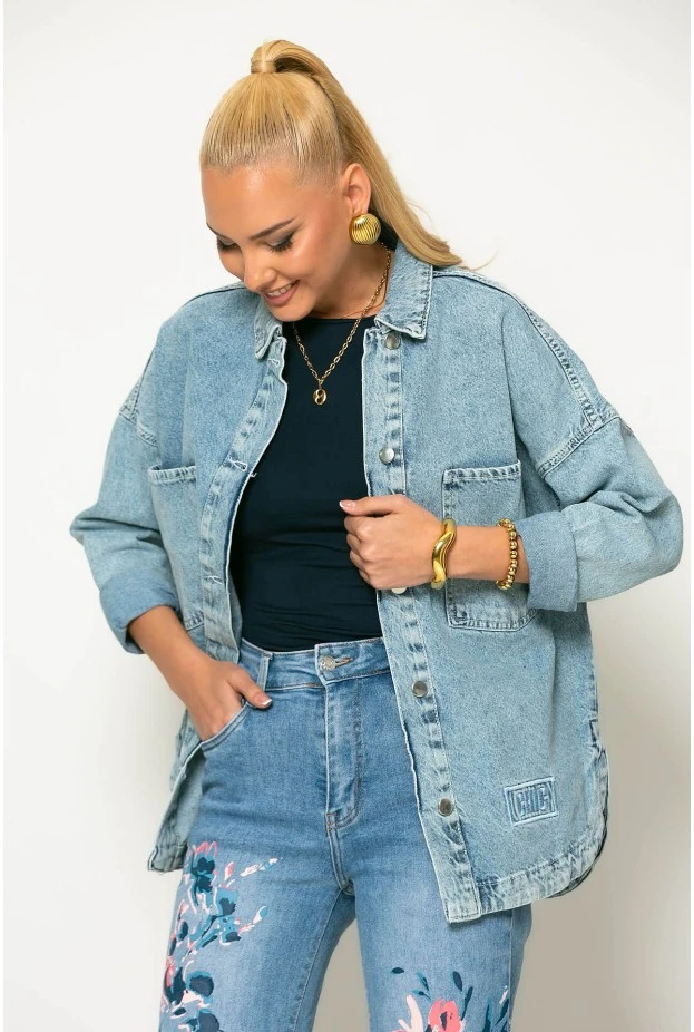 Jean jacket με patch chic μπλε