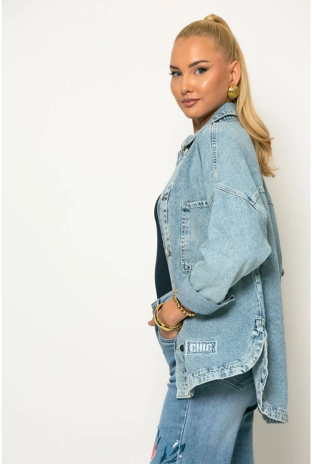 Jean jacket με patch chic μπλε