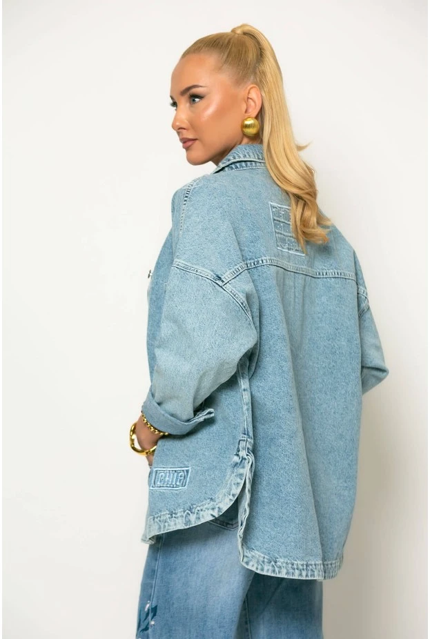 Jean jacket με patch chic μπλε