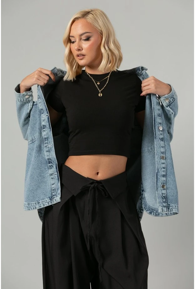 Jean jacket με patch chic μπλε