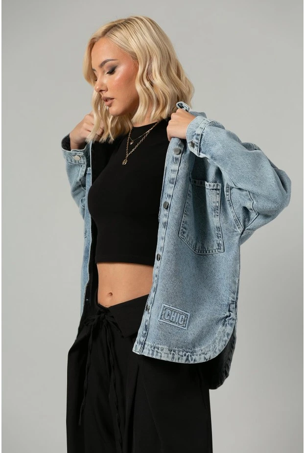 Jean jacket με patch chic μπλε
