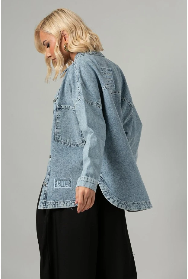 Jean jacket με patch chic μπλε