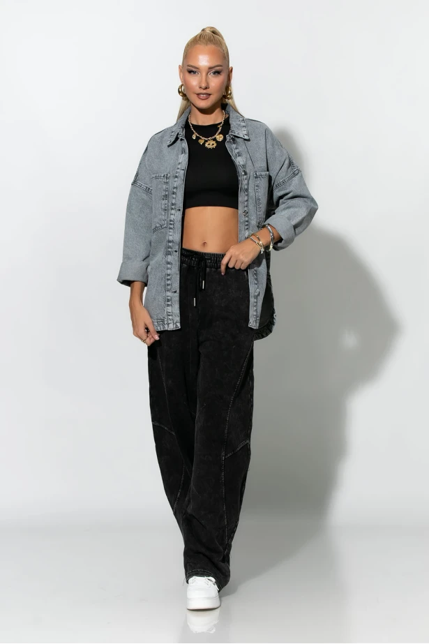 Jean jacket με patch chic γκρι