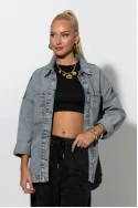 Jean jacket με patch chic γκρι