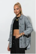 Jean jacket με patch chic γκρι