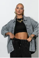 Jean jacket με patch chic γκρι