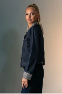 Jean jacket με καρό γιακά μπλε